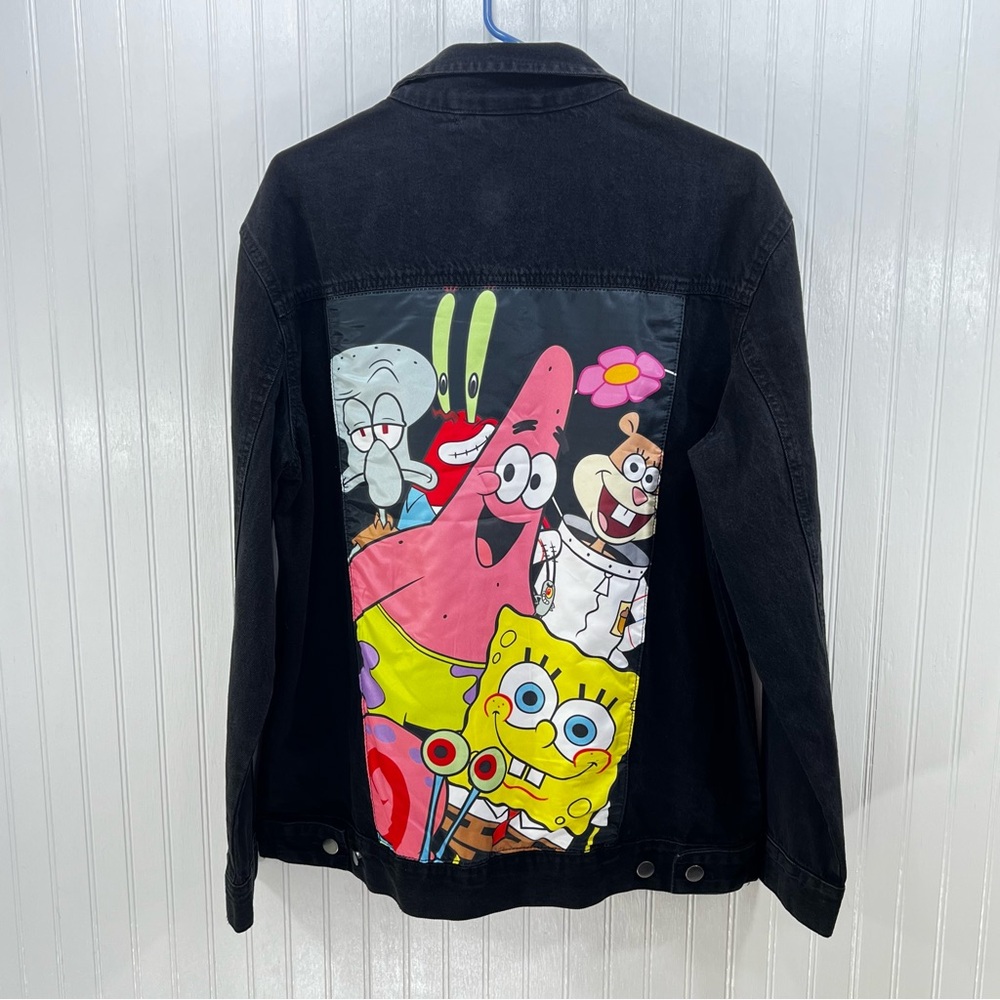 Nickelodeon SpongeBob Denim Jacket Mens L Black Trucker Cartoon Graphic